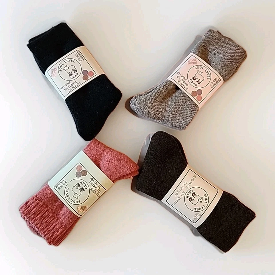 4 Pair SOUL LEVEL Lamb's Wool Blend Socks Women’s Crew Ankle Gray Black Pink - Image 3 of 4