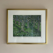 Vintage Swedish original woodcut print by Margareta Carlstedt dated -83