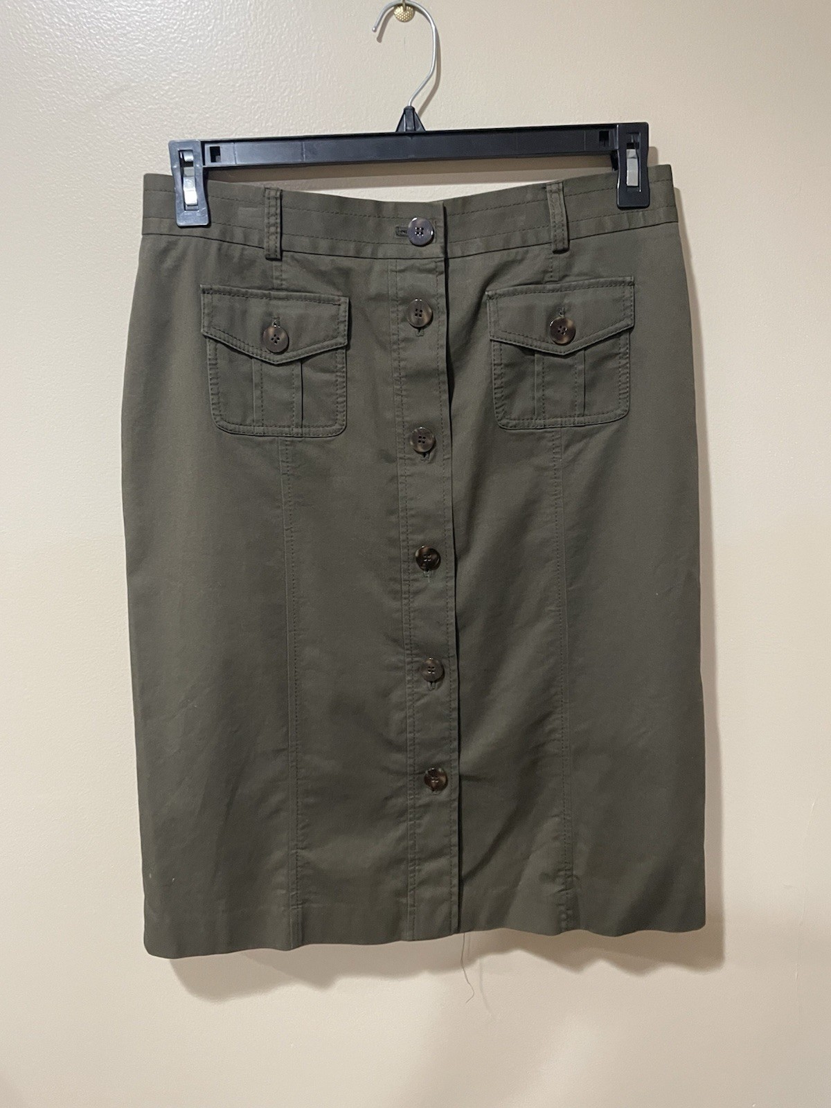 Talbots button front fully lined skirt ~ Olive Gr… - image 1