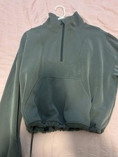 Lululemon Women's Green 1/4 Zip scuba softstreme Ribbed Pullover Long Sleeve 12