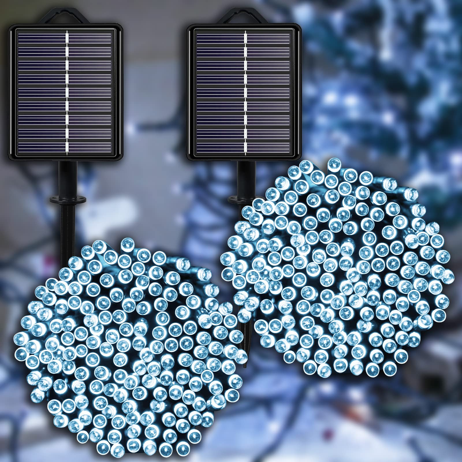 Solar Cool White Christmas Lights Outdoor Waterproof 2 Pack 400 LED String