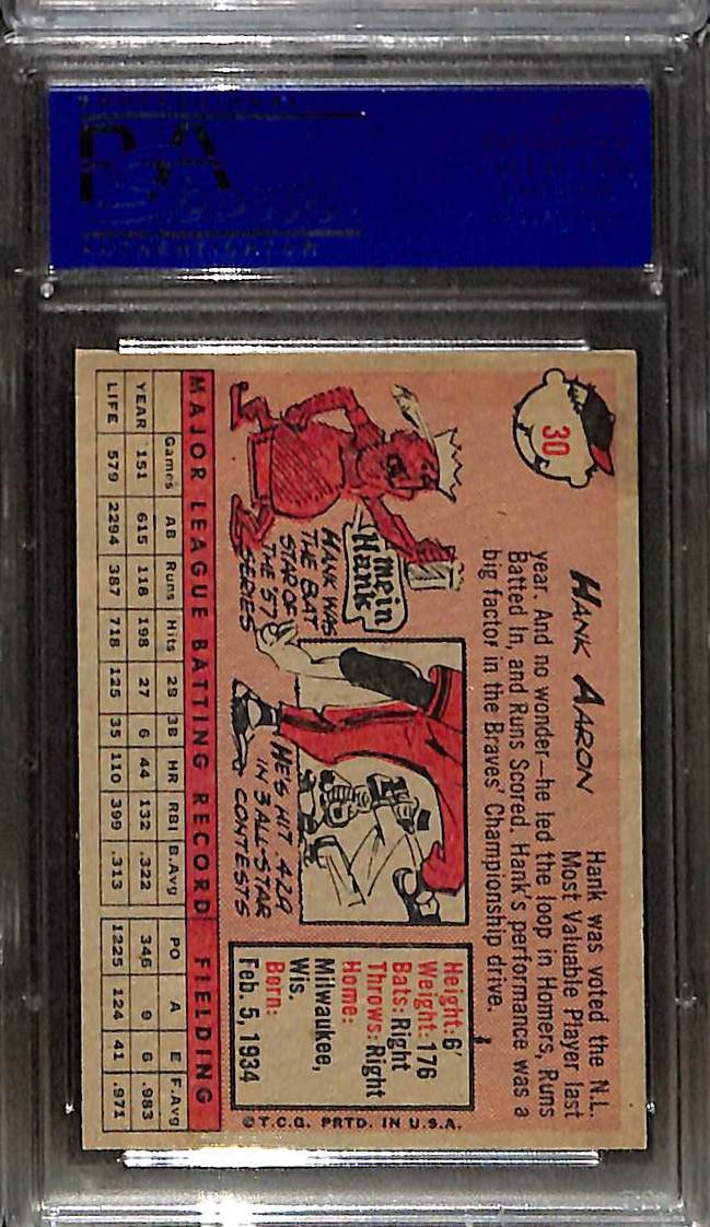 1958 Topps #30 Hank Aaron White Name PSA 6 EX-MT 11844107  view 2