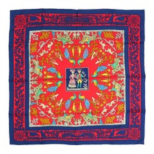 Hermes Carre 90 Early America Good Old Unisex Navy Red Used Apparel Accessories