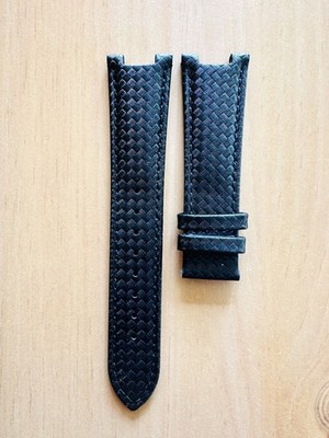 VERSACE WATCH STRAP , I8C , BLACK LEATHER , CARBON FIBER PATTERN