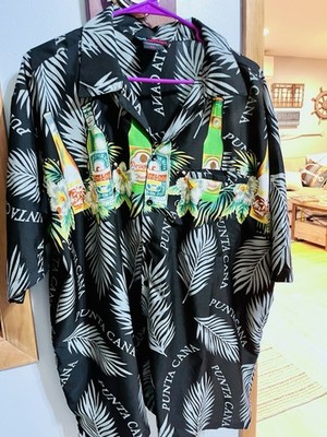 South Caribbean Punta Cana Island Shirt Beer Bottles Black w/Multicolors Sz XXL