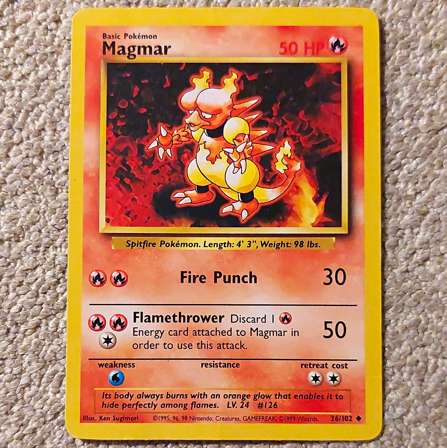 Pokemon TCG Magmar 36/102 Base Set Uncommon Unlimited Regular 50 HP 1999 WOTC