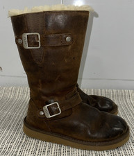 UGG Australia 1969 Kensington Brown Leather Sheepskin Size 1 Girl  s Tall Boots