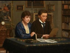 Olio su tela dipinto olio L'antiquario, collezionista di antiquariato