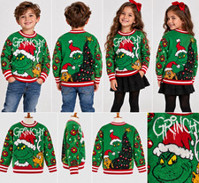 The Grinch Unisex Kids 3T Green Christmas Grinch Pullover Crewneck Sweater