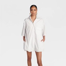 KBB by KAHLANA Women's Short Sleeve 'The Bubble Shirt Dress' - White/Navy