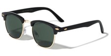 Polarized Sunglasses Round Shape Plastic/Metal Black/Black Frame Green Lens