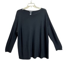 Eileen Fisher Womens Virgin Wool Lightweight Sweater L Black Minimalist Staple