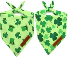 Realeaf St. Patrick's Day Dog Bandanas 2 Pack, Triangle Reversible Pet Scarf for