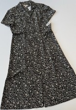 Talbots Petites Women’s 16P Black Floral Dress Button Front Collared New