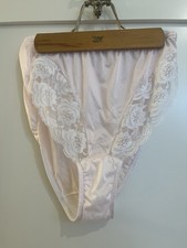 Vtg Sz 8 Pink Marcia Best Nylon Brief Cut Out Thigh Trim Sheer Lace High Rise