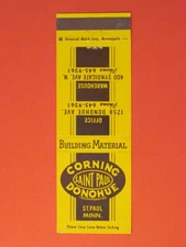 Corning Donohue Building Material Matchbook Cover / St. Paul, MINN.