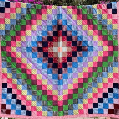 Vintage Handmade Multi Color Patchwork Polyester Quilt 60  X 64 
