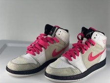 Nike Air Jordan 1 Mid GS White Pink Black Kids Sneakers Size 6Y