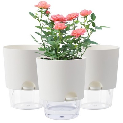 Oliz 6 Inch Self Watering Planter Pots for Indoor Plants, 3 Packs Off White