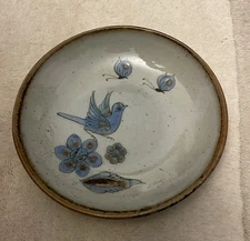 Ken Edwards el Palomar Pottery Tonala Mexico Blue Bird Shallow Bowl Butterflies