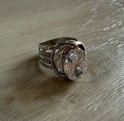 Vintage Italien 925 Silber umwickelt verschachtelt CZ Cocktail Ring Machermarke
