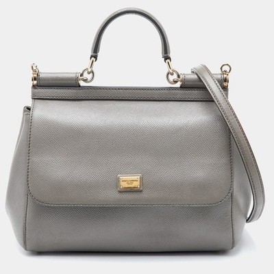 Dolce Gabbana Miss Sicily Medium Grey Leather Top Handle Bag