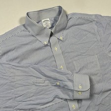 Brooks Brothers Men  s Blue Striped Dress Shirt 17/4-5 Slim Fit Cotton Business