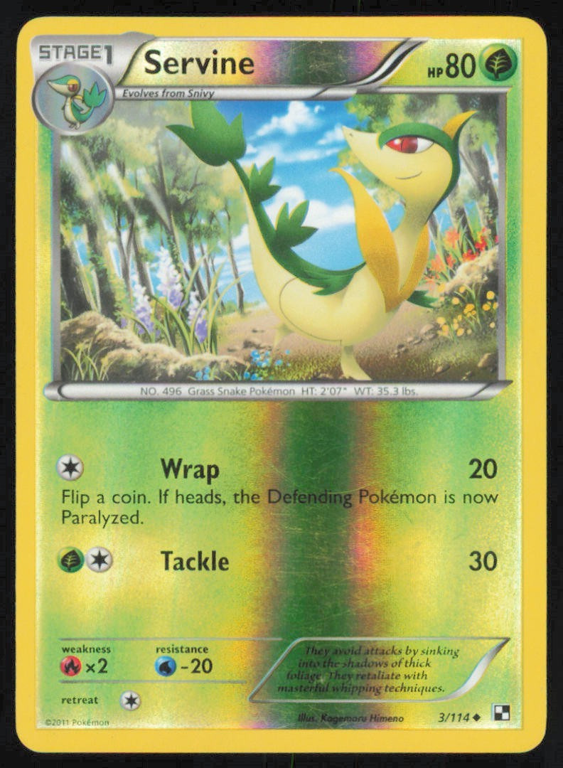 Servine - 3/114 - Black & White - Reverse Holo - Pokemon  - LP