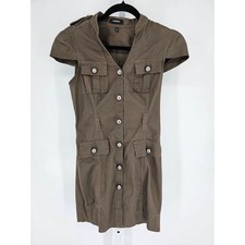 Express Womens Sz 2 Mini Dress Military Style Button Up Cap Sleeve Olive