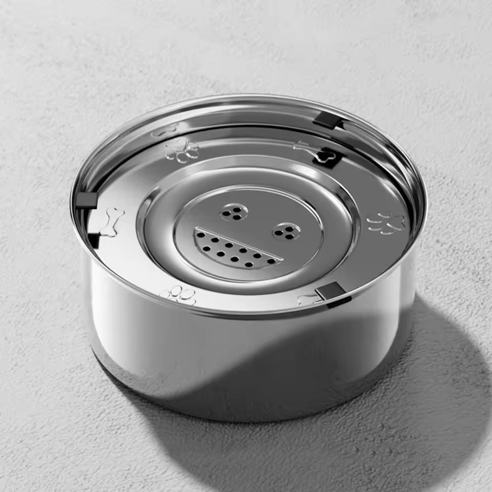 Gamelle anti-goutte chien en inox de 2L avec socle silicone anti-dérapant