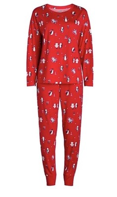 Joyspun XL (16-18) Red Penguins Holiday Pajama Jogger Pants Pockets Sleep Set