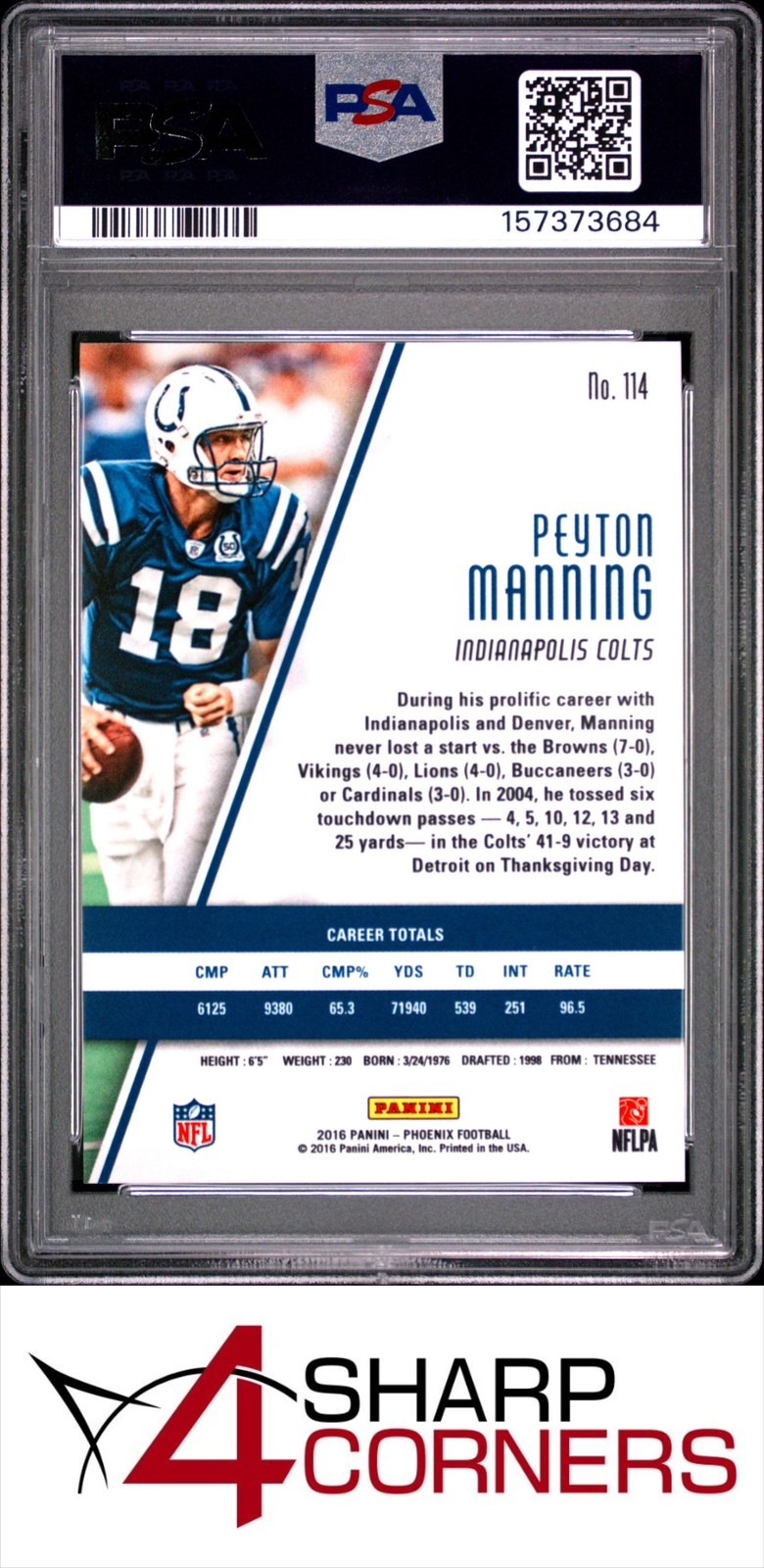 2016 PANINI PHOENIX RED #114 PEYTON MANNING COLTS HOF POP 1 PSA 9 view 2