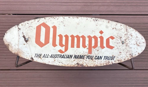 Original Olympic All Australian Name  You Can Trust Vintage Tin Metal Sign Tyre