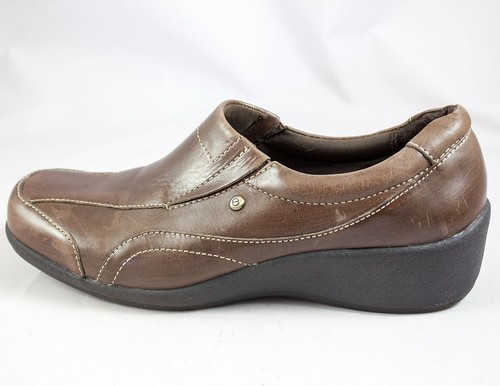 Mocasín Eurostep Emma de cuero marrón para mujer tacón de cuña inserciones elásticas sin cordones talla 9 - Imagen 6 de 13