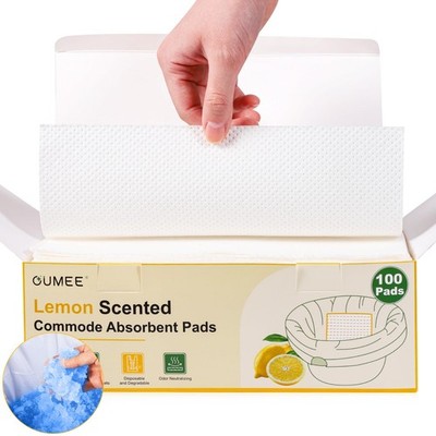 100 PCS Lemon Scented Absorbent Commode Pads for Bedside Commode Bucket, Comm...
