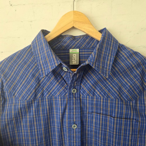 Stio Mens Bircher Shirt Size S Long Sleeve Blue Plaid Button Front Cotton Tech - Picture 3 of 7