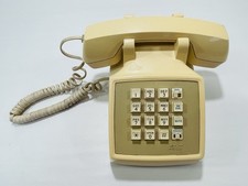 Vtg Telephone Beige Traditional Push Button Corded Landline Desk Phone Telephone