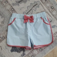 The Beaufort Bonnet Company TBBC Girls Gingham Bow Red Blue Cheryl Shorts Sz6