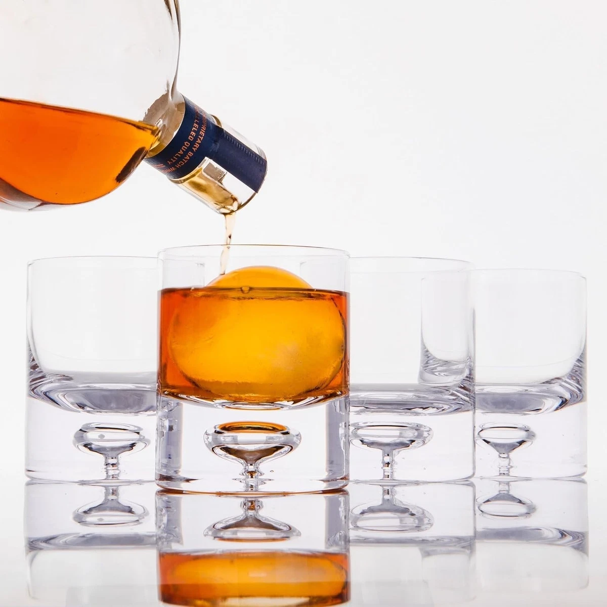 Premium Crystal Bubble Base Whiskey Glass Tumbler - 9.5Oz Set of 4 - Heavy Botto