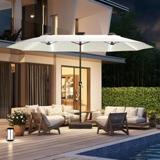 15ft Double-Sided Patio Umbrella with Solar LED Lights Base Crank Outdoor Market