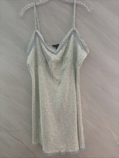 Ambrielle XL White/Blue/Green V-Neck Spaghetti Straps Silky Nightie Dress