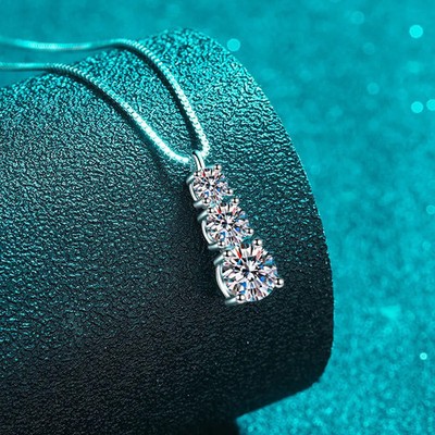 Halskette 1,8 kt Rundschliff Laborgefertigt Diamant Testpass 18 K Gold Dreisteine