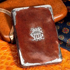 Handsome Antique Victorian Leather Sterling Silver Money Wallet Card Case