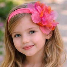 Kids Kapers Girls Organza Peony Flower Pink Orange  Lavender Headband Fancy