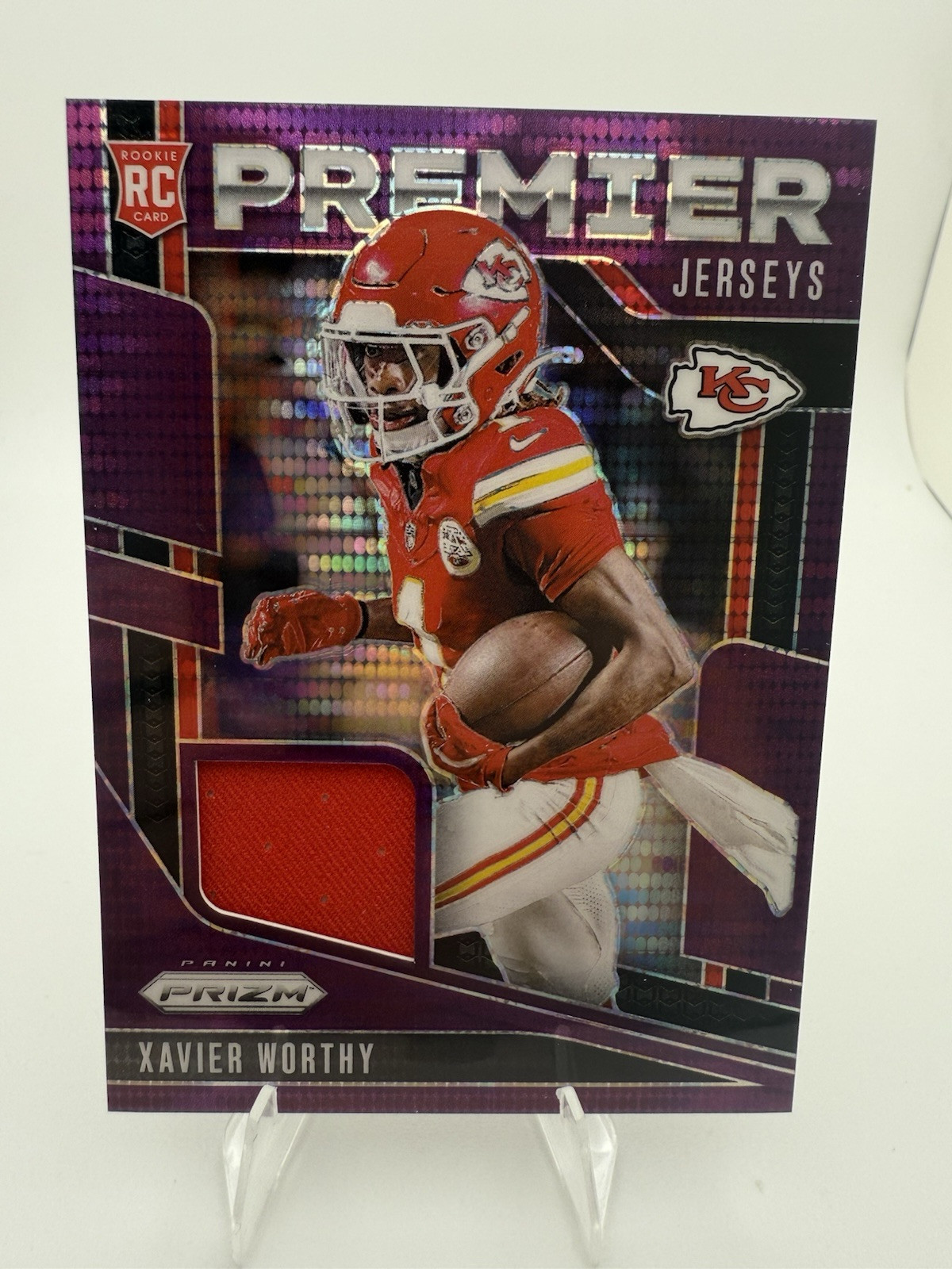 2024 Panini Prizm - Premier Jerseys Xavier Worthy Purple Pulsar Prizm (MEM, RC)