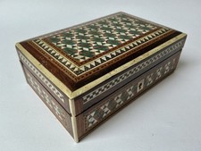 Vintage Micro Mosaic Marquetry Trinket Box - 15cm x 19cm x 5cm - lock & key