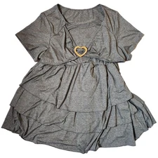 Shein Curve Heart Decorative Ruched Short Sleeve Top Women's 4XL Grey 