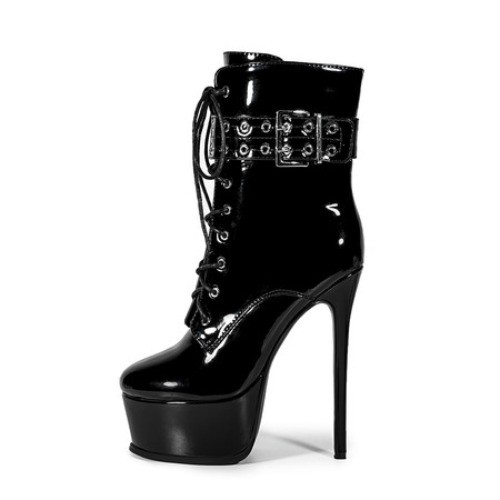 Women Platform Buckle Lace Up Very High Stiletto Heel Ankle Boots Fashion Runway - Bild 9 von 9