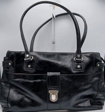 Pre-Loved Black Liz Claiborne Leather Shoulder Bag with Silver Hardware. $60.