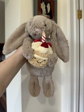 Jellycat Medium Bashful Birthday Beige Bunny New With Tags Authentic